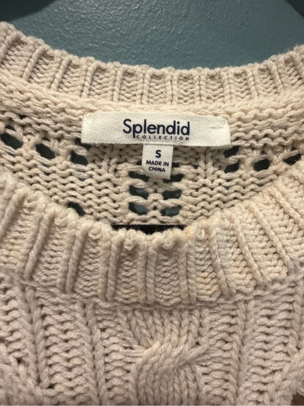 Splendid Open-Knit Crewneck Sweater in Cream - Picture 3 of 4